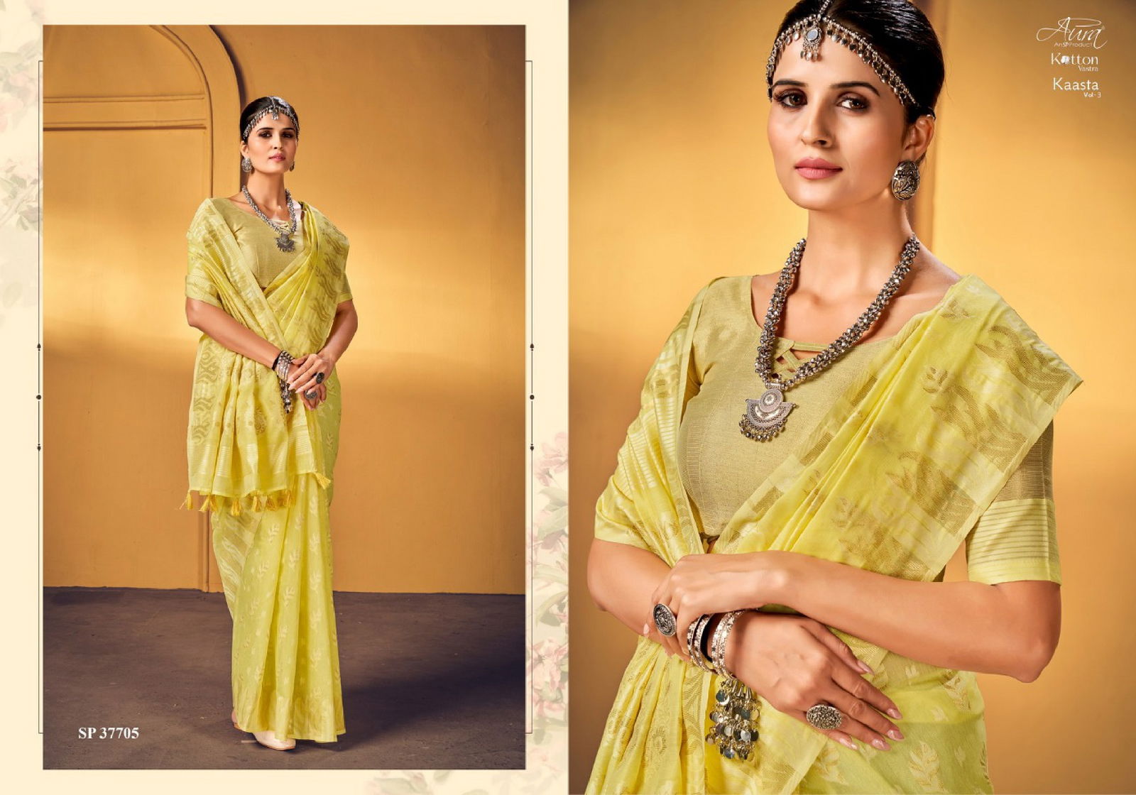 Aura Kaasta 3 Wholesale Cotton Festive Wear Saree Catalog
